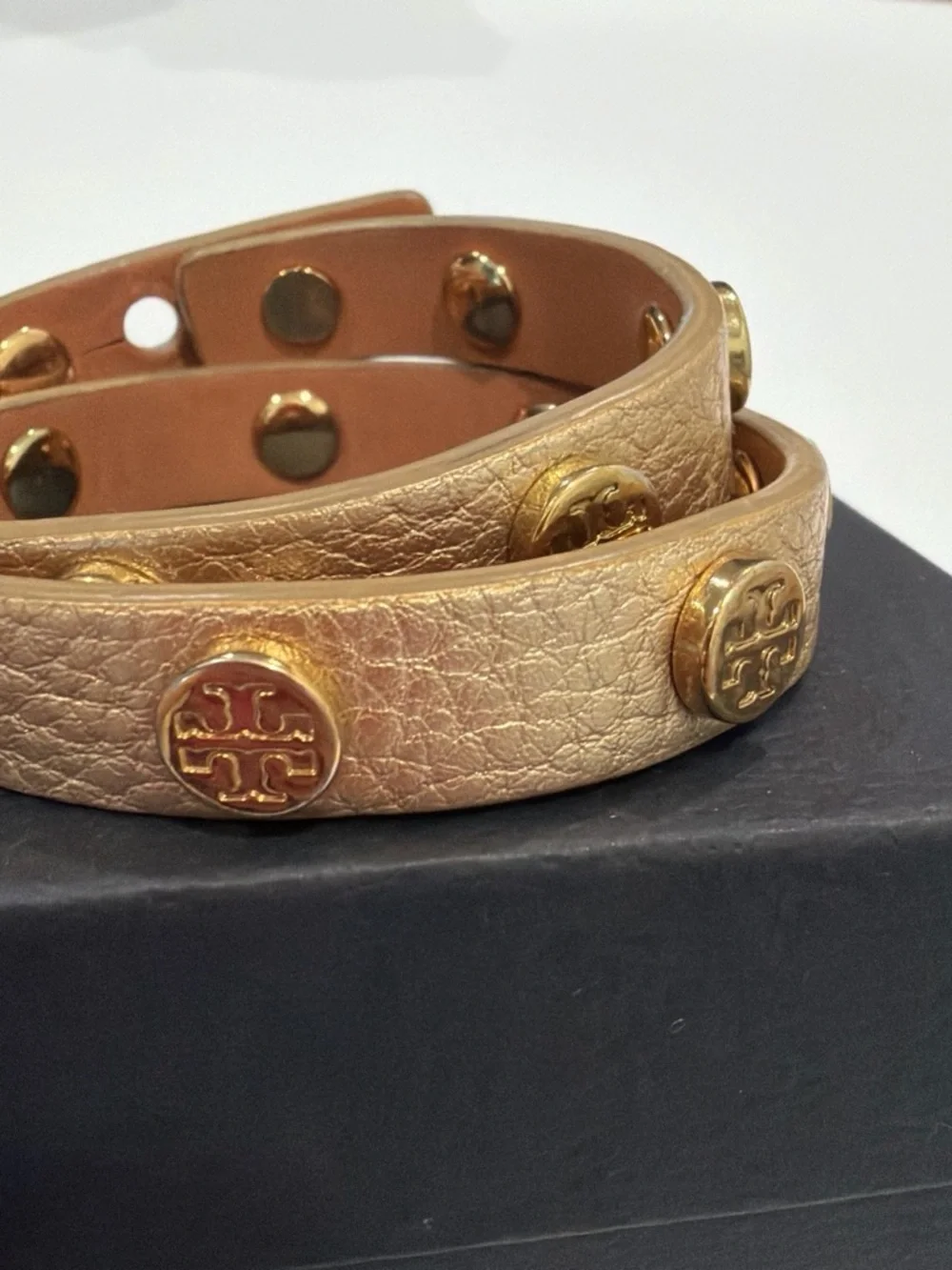Tory Burch Gold Leather Studded Wrap Bracelet